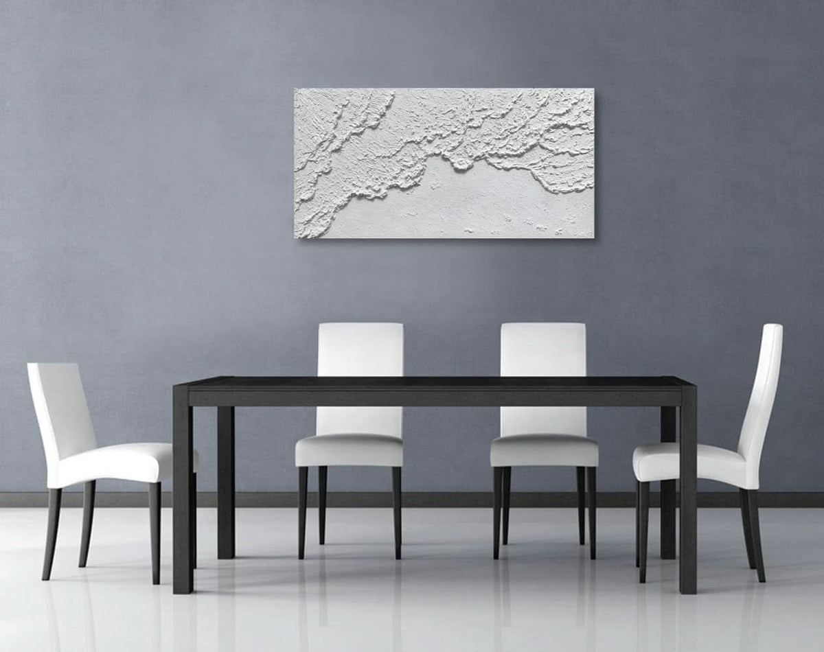 Oceanic Wave Textured Coastal Wall Art 48x24 Hand-Painted White – image 7