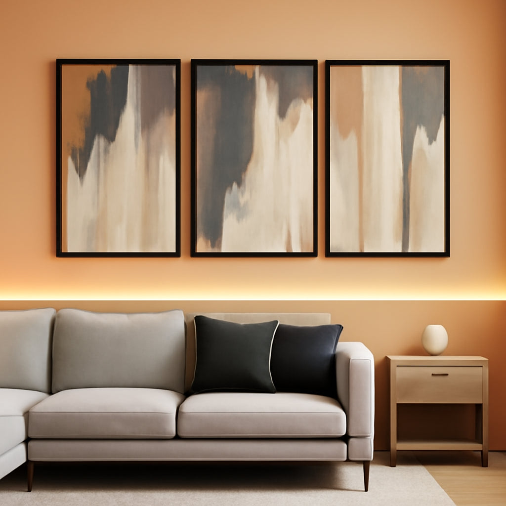 Expressionist Abstract Wall Art Set of 3 Beige Gray Canvas, 16x24 in – main view