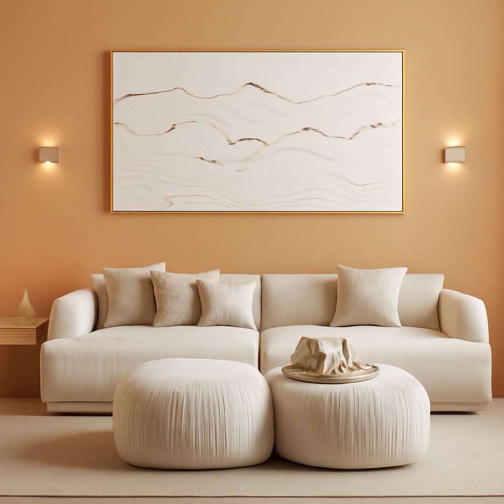 Abstract Wall Art 29x58 Framed White Canvas for Living Room – main view