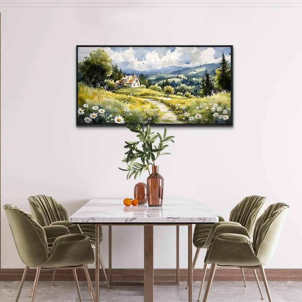 Pastoral Landscape Wall Art 20x40 Framed Black Canvas – image 7