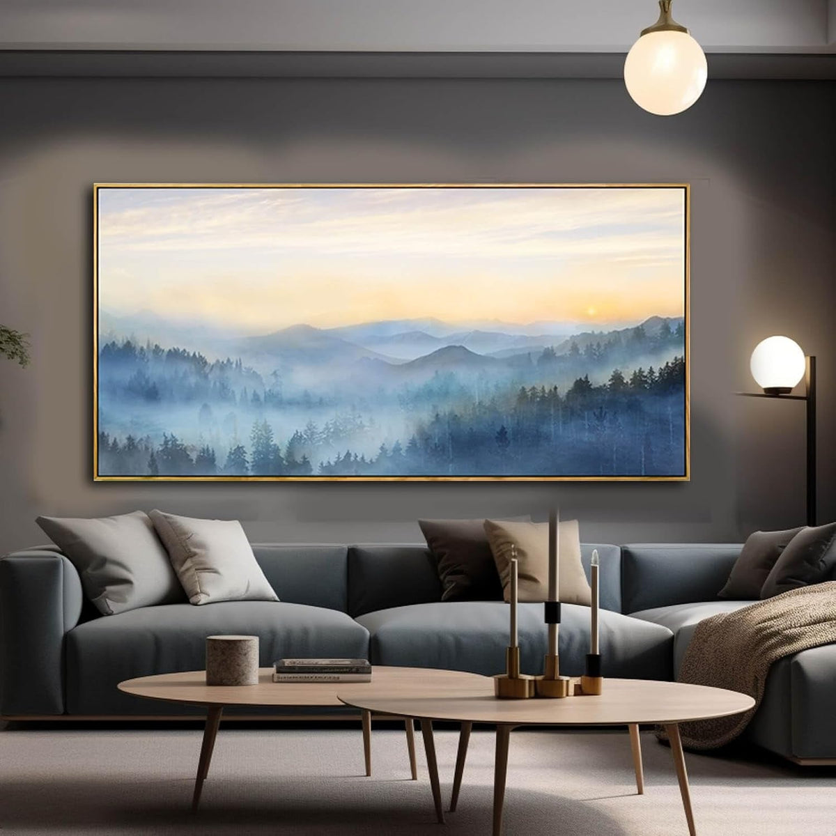 Mountain Landscape Wall Art Extra Large Hand-Painted Blue – image 6