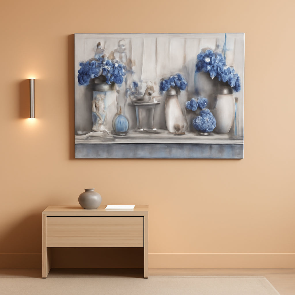 Hydrangea Floral Wall Art Blue Canvas for Living Room – main view