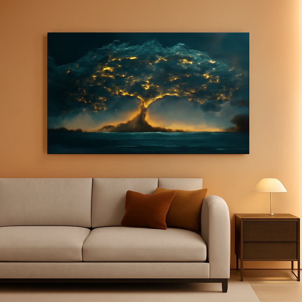 Tree of Life Landscape Wall Art 24x48 Gold Canvas for Living Room – main view