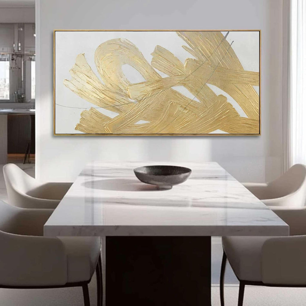 Abstract Wall Art 29x58 White Gold for Living Room – image 4