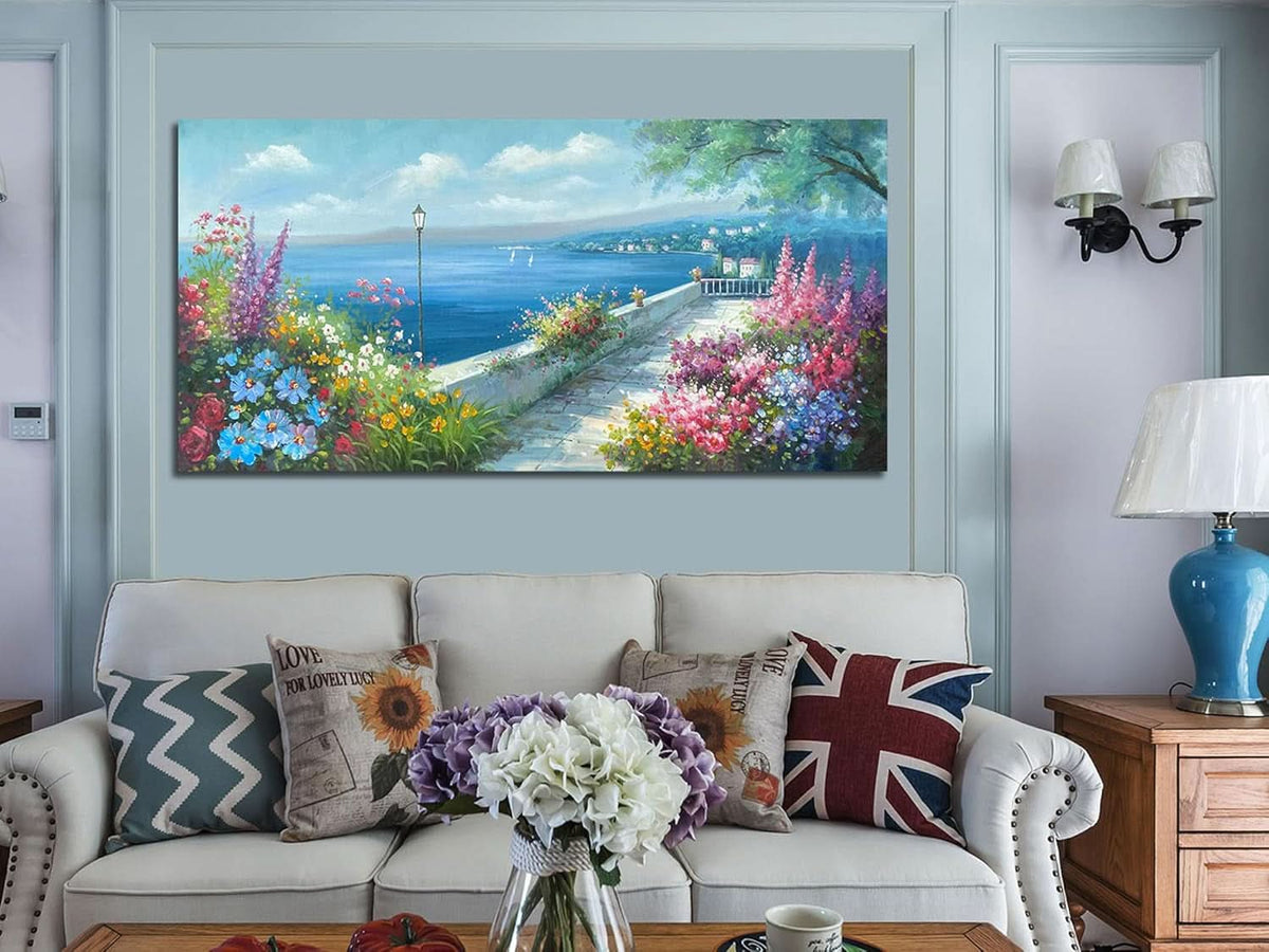 Seascape Coastal Wall Art 48x24 Hand-Painted Blue Canvas – image 2