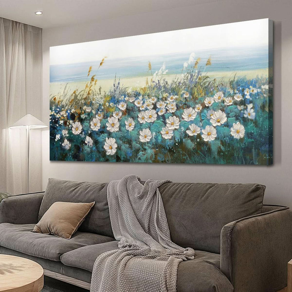 Daisy Textured Canvas Wall Art 58x29 Hand-Painted for Living Room – image 8