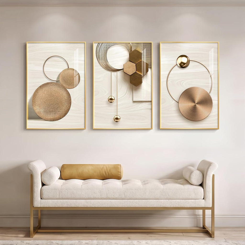 Modern Wall Art Set of 3 Framed Gold, 24x36 in for Living Room – image 2