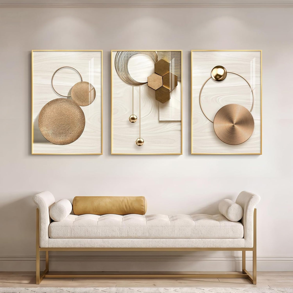 Modern Wall Art Set of 3 Framed Gold, 24x36 in for Living Room – image 2