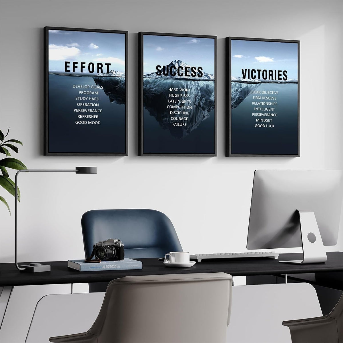 Iceberg Motivational Coastal Wall Art 16x24 Framed Navy Blue – image 3