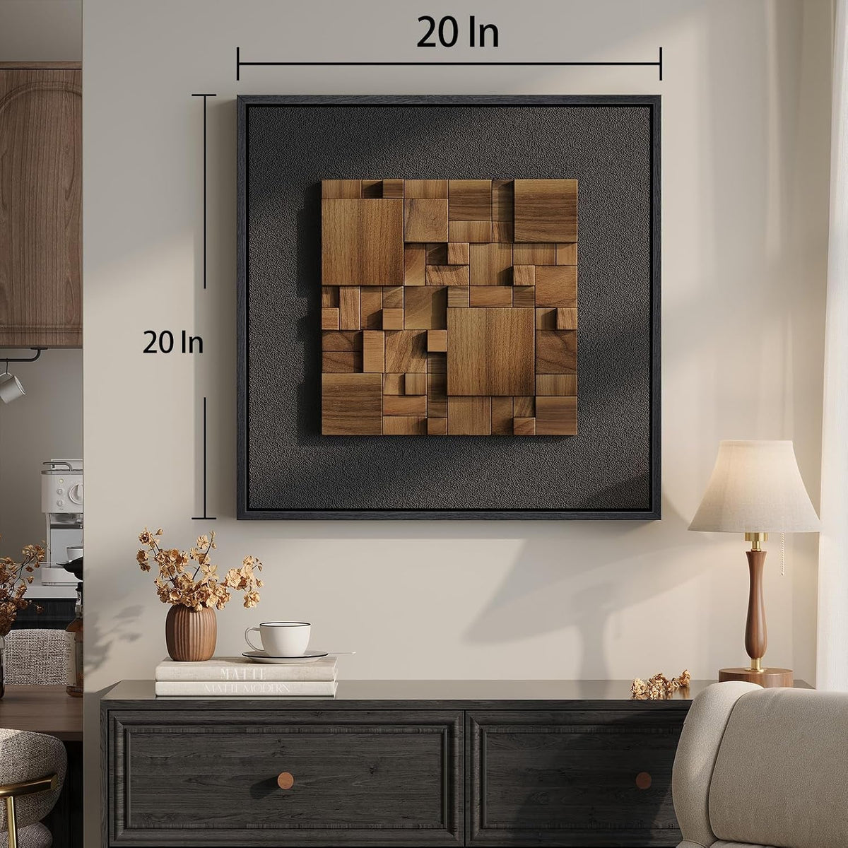Walnut Hardwood Textured Abstract Wall Art Framed for Living Room – image 4