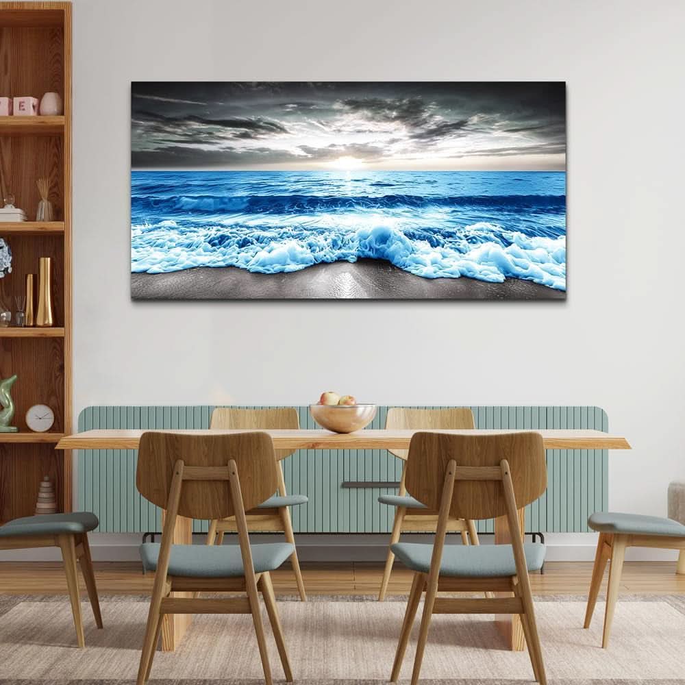 Seascape Ocean Coastal Wall Art 20x40 Blue Canvas for Living Room – image 5