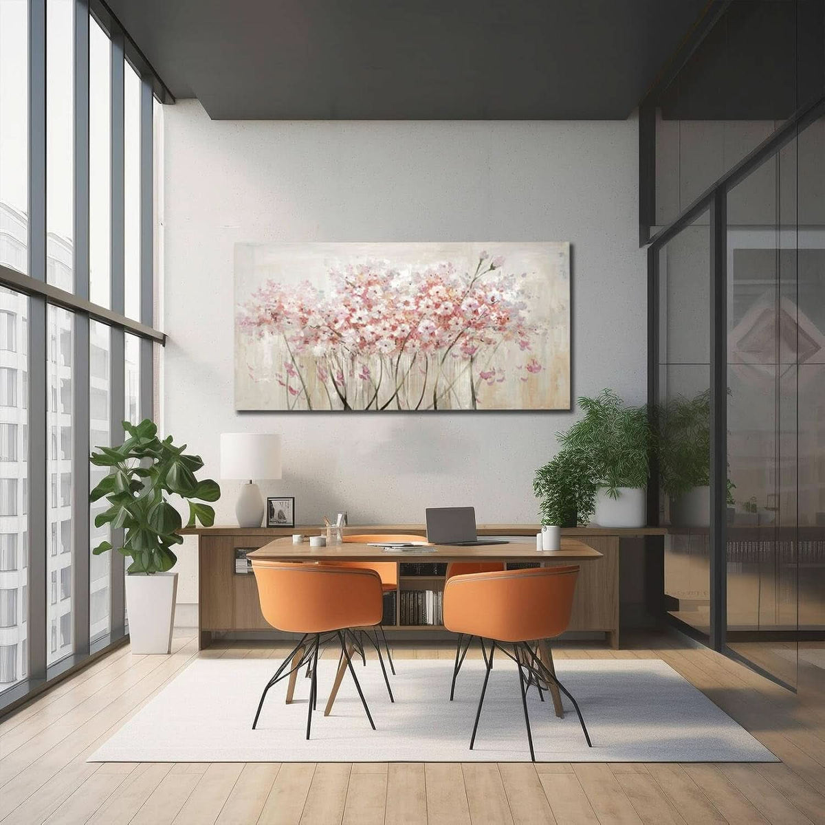 Floral Wall Art 24x48 Framed White Canvas for Living Room – image 4