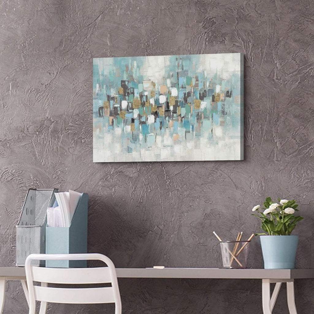 Acrylic Textured Abstract Wall Art 24x16 Hand-Painted Gold Teal Canvas – image 4