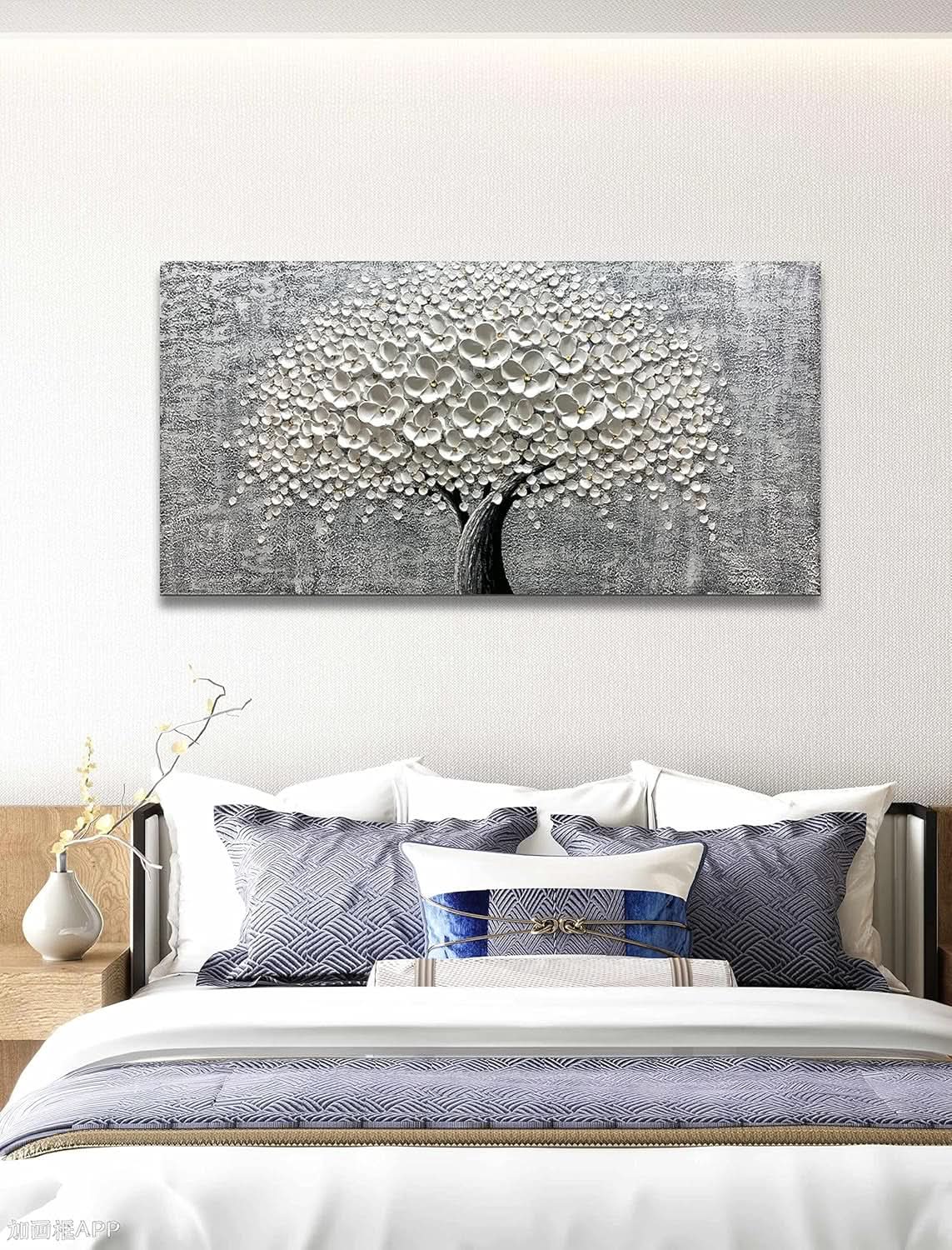 Flower 3D Floral Wall Art 24x48 Hand-Painted White Canvas – image 5