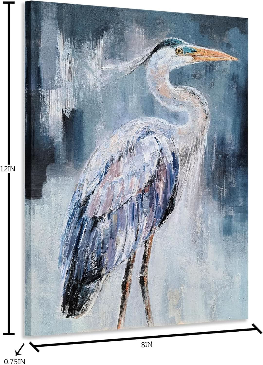Heron Abstract Wall Art Hand-Painted Blue Canvas for Living Room – image 2