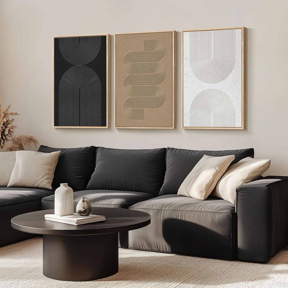 Geometric Black and White Abstract Wall Art Set of 3 Framed, 24x36 in – image 2