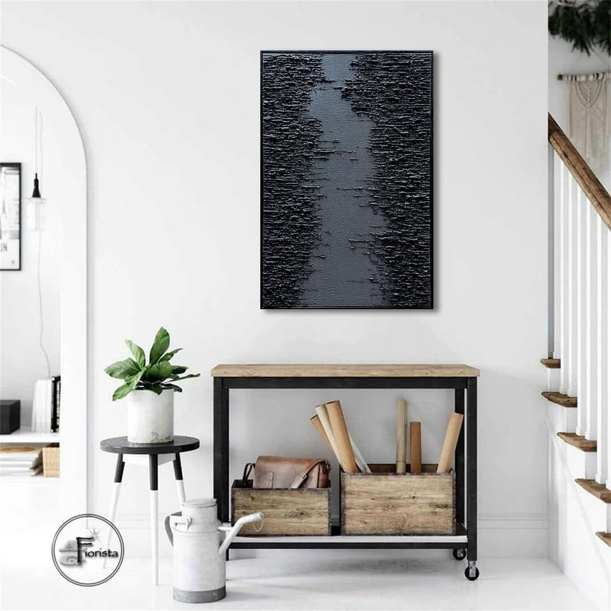 Textured Canvas Wall Art 24x36 Hand-Painted Framed Black – image 6