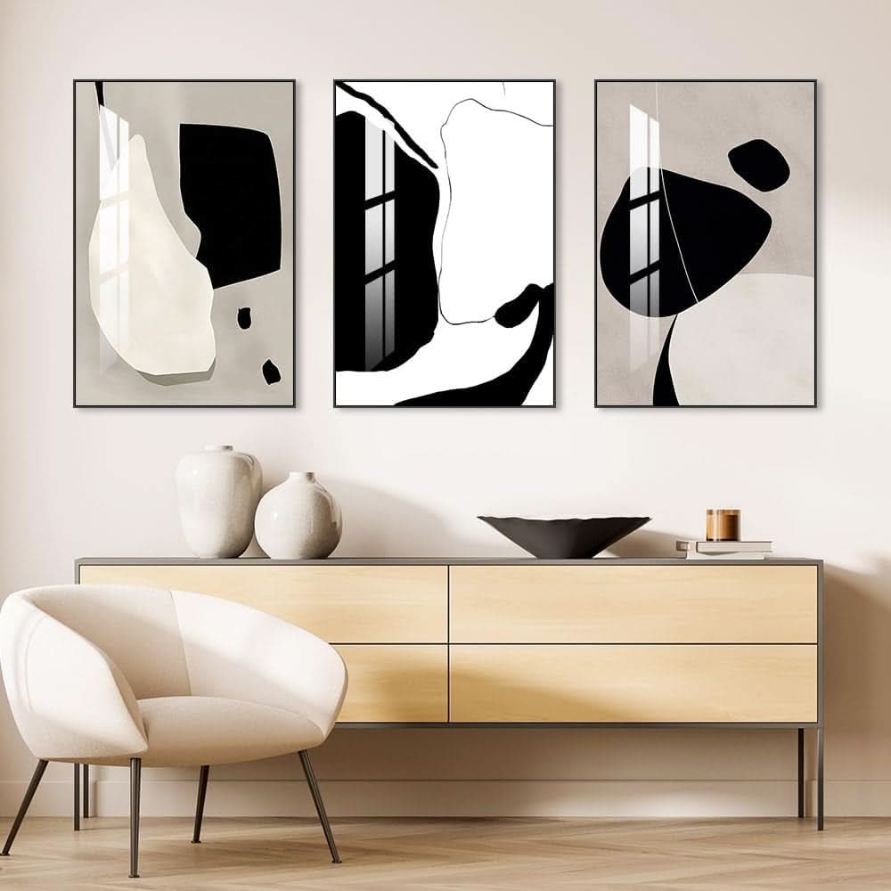 Modern Wall Art Set of 3 Framed White, 16x24 in for Living Room – image 6