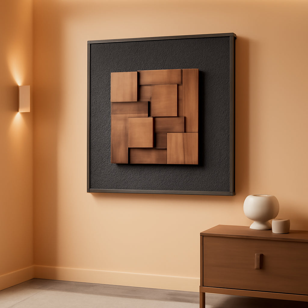 Wood Textured Wall Art 24x24 Framed Black for Living Room – main view