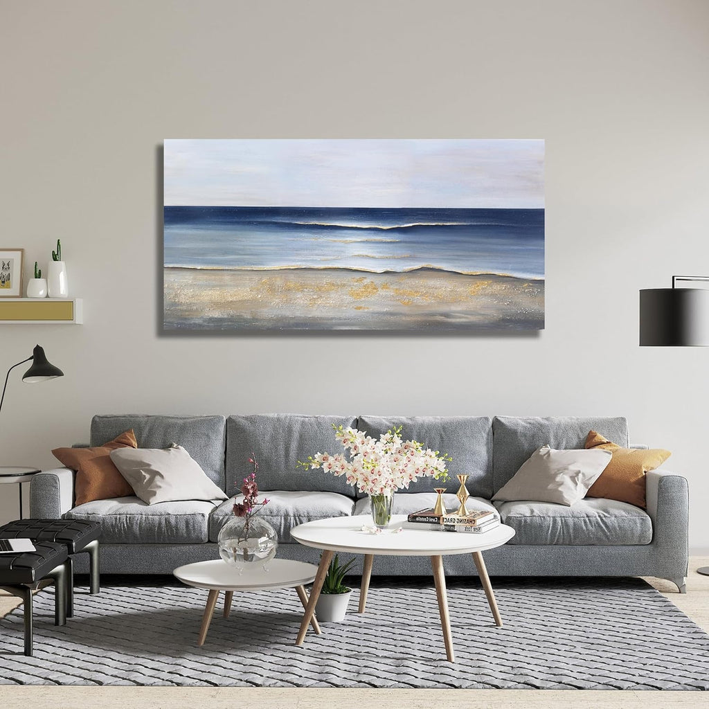 Oceanic Coastal Wall Art 24x48 Gold Cerulean Canvas – image 2