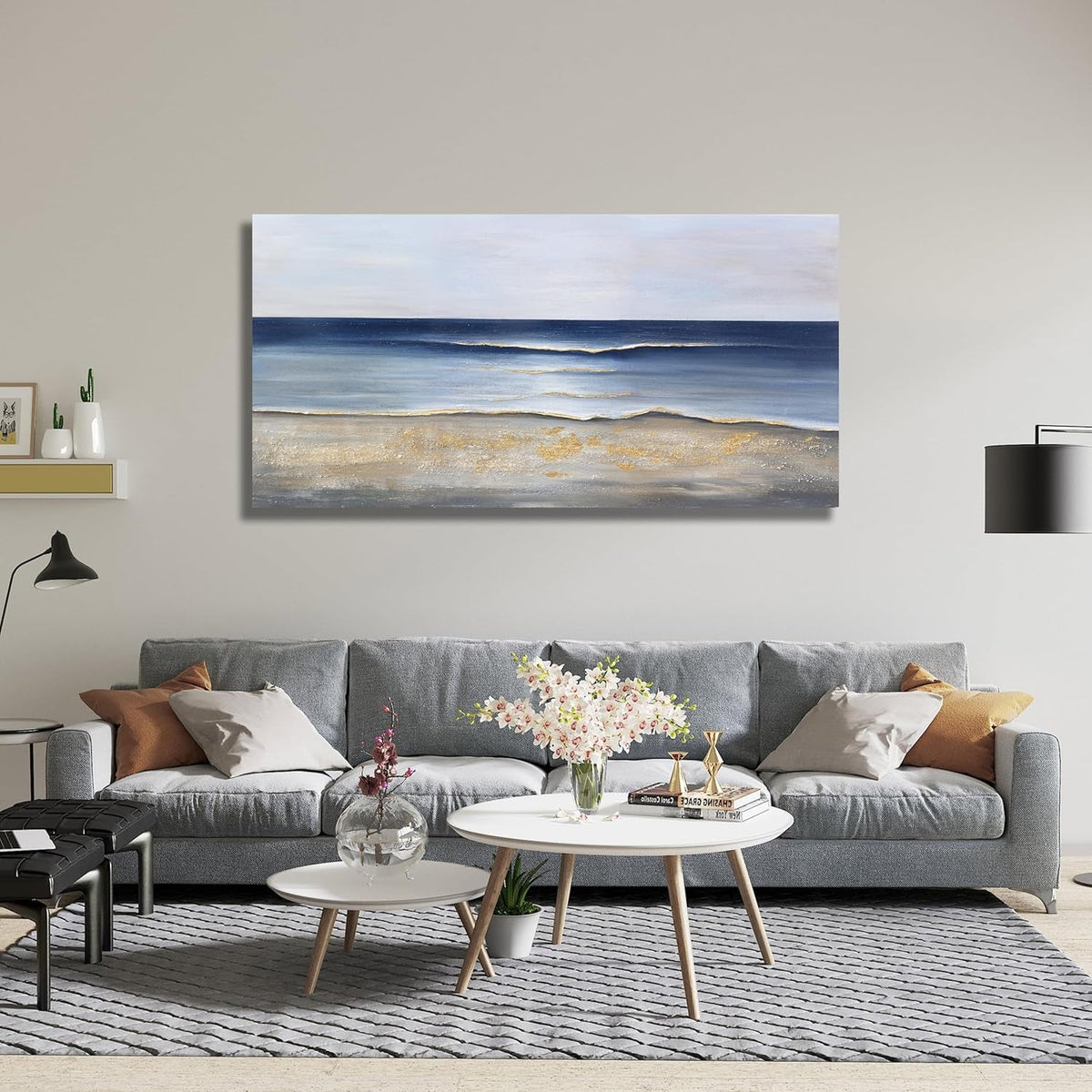 Oceanic Coastal Wall Art 24x48 Gold Cerulean Canvas – image 2