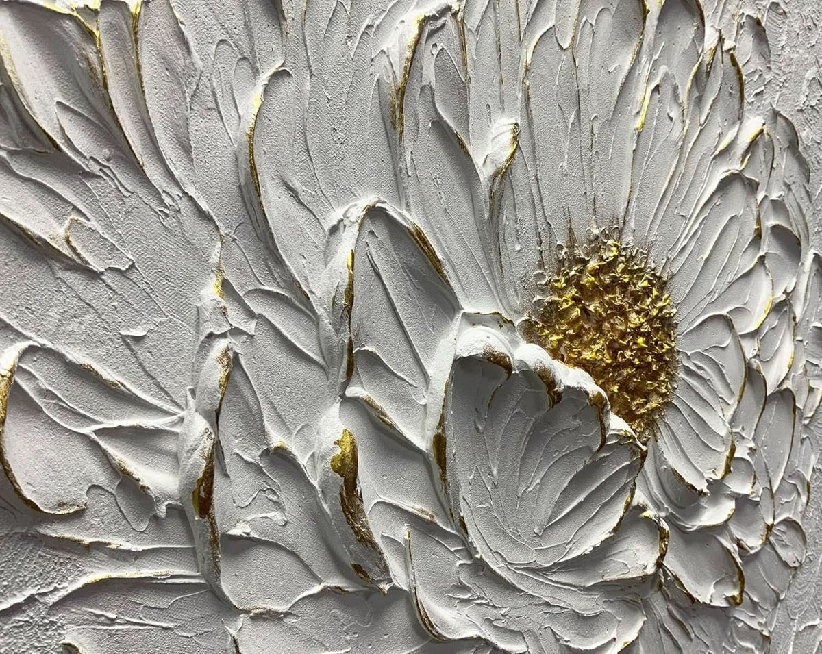 Textured Floral Wall Art 30x45 Hand-Painted White for Living Room – image 4