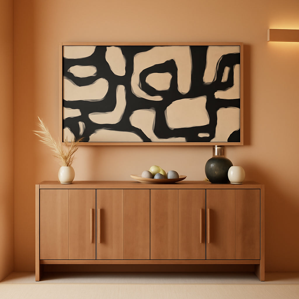 Modernist Abstract Wall Art 30x60 Framed Beige for Living Room – main view