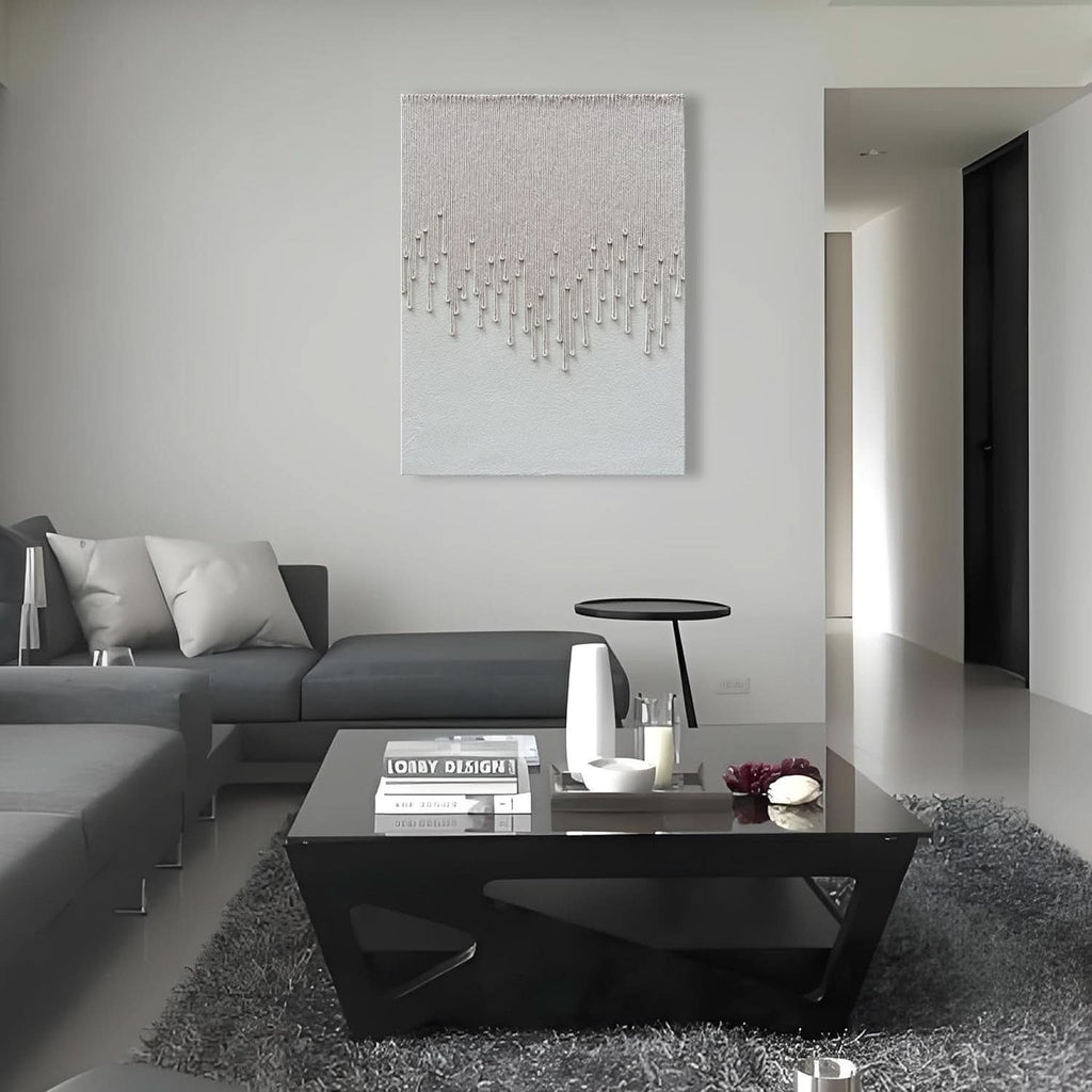 Abstract Wall Art 40x28 Hand-Painted White for Living Room – image 5