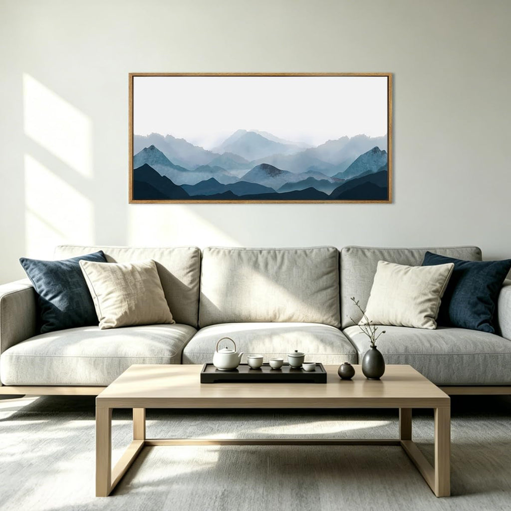 Mountain Landscape Wall Art 20x40 Framed Blue Canvas – image 4
