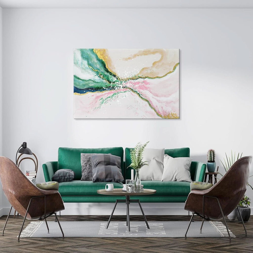 Emerald-Green Abstract Wall Art 36x24 Hand-Painted Green Canvas – image 4