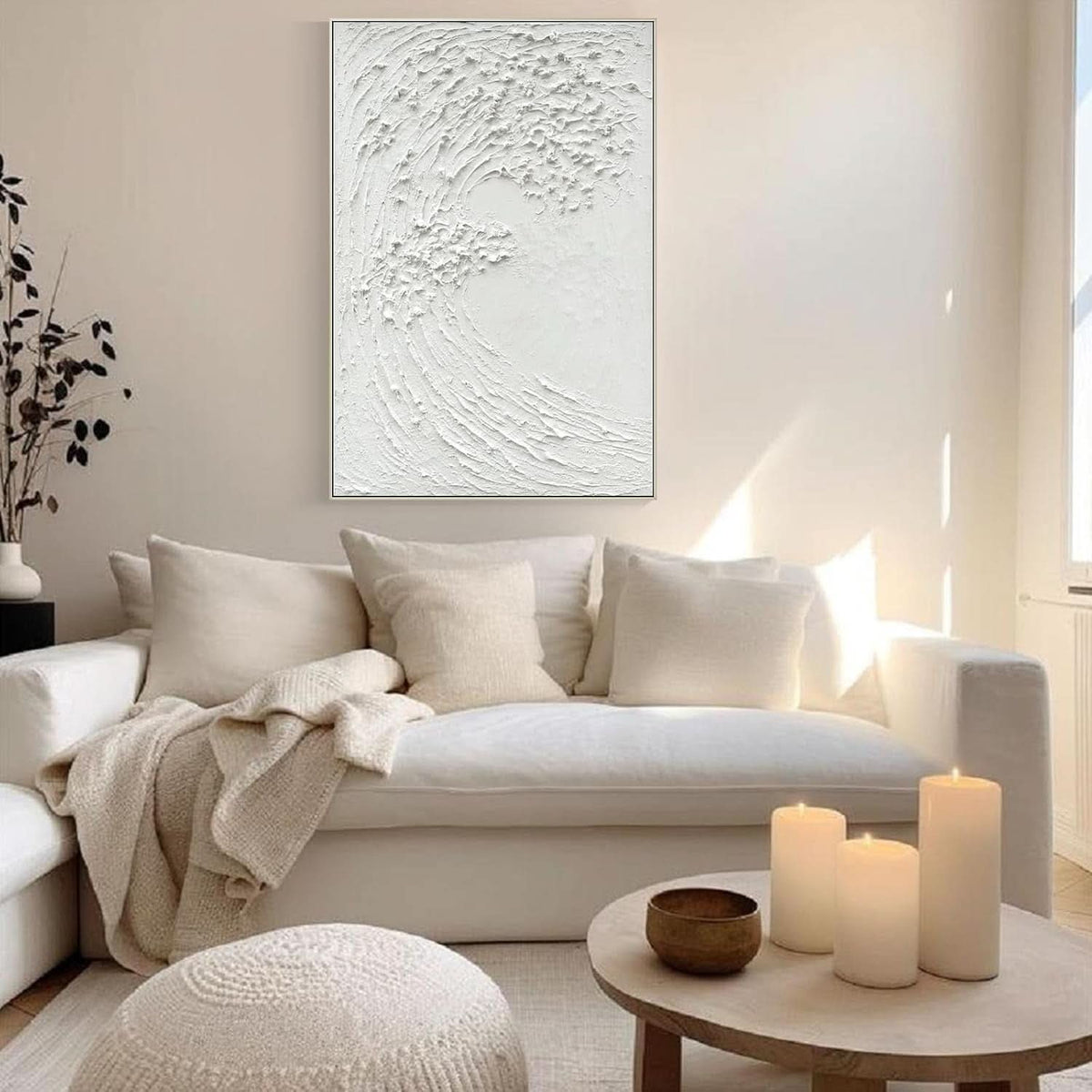 Ocean Waves Textured Coastal Wall Art 45x30 Hand-Painted Framed White – image 4