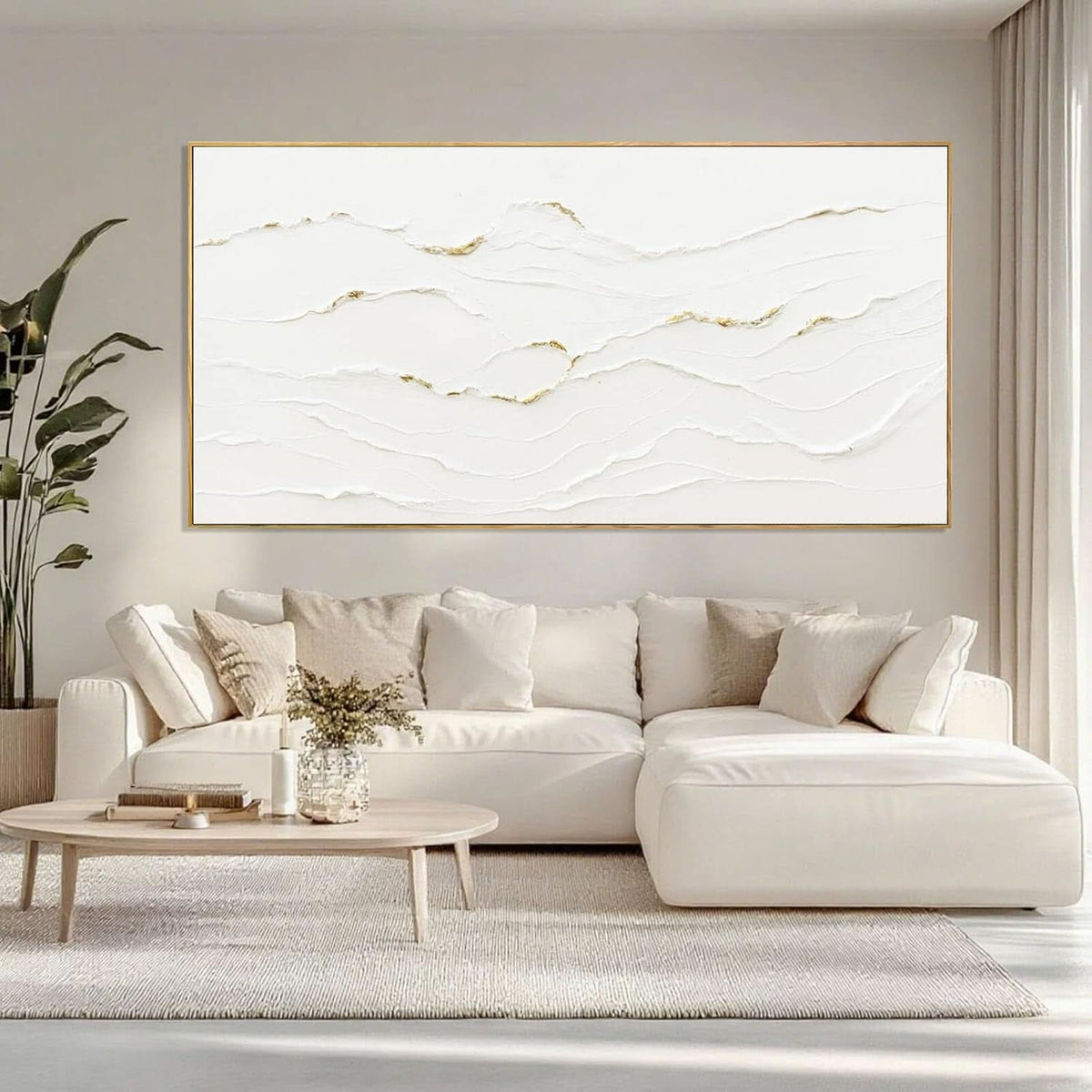 Abstract Wall Art 29x58 Framed White Canvas for Living Room – image 6