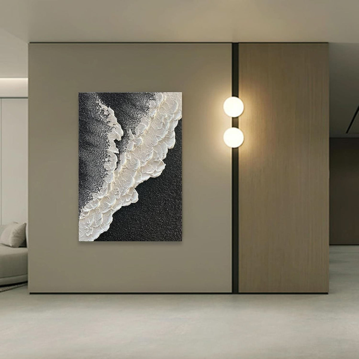 Black and White Wall Art 24x36 Hand-Painted Canvas – image 7