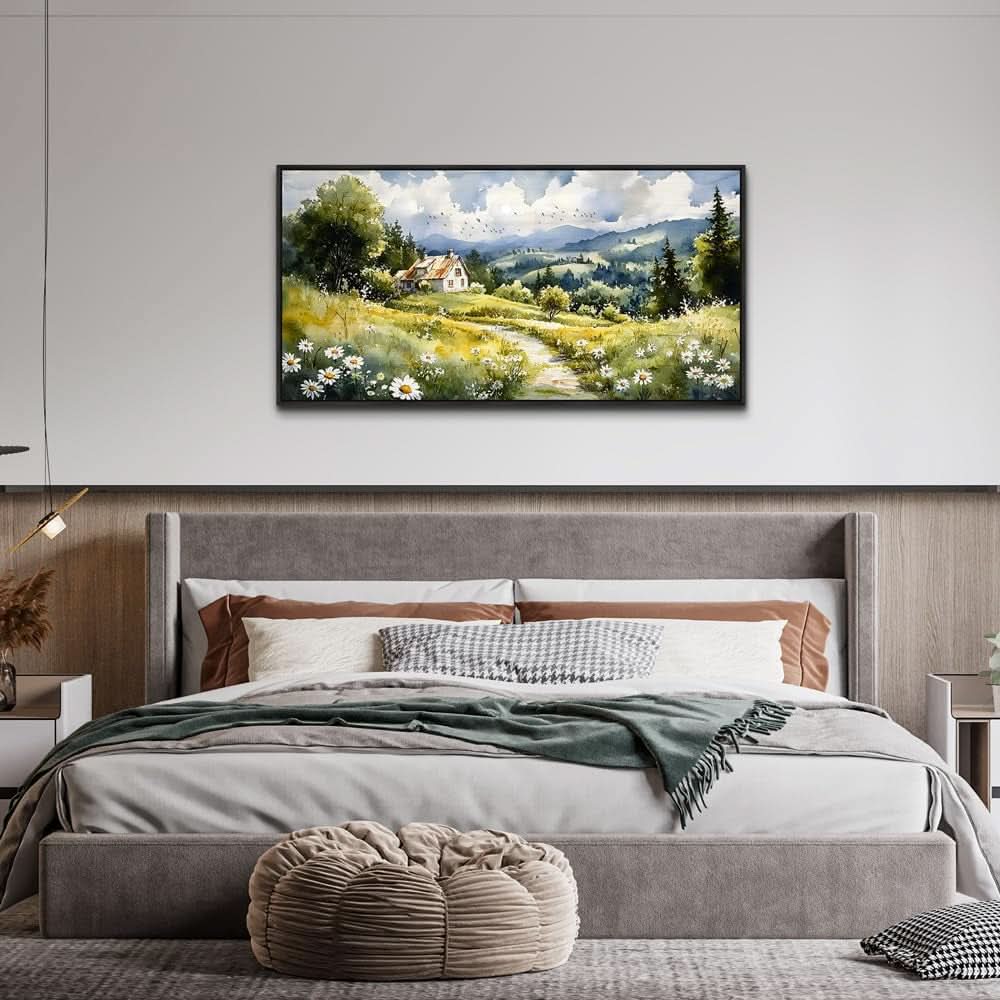 Pastoral Landscape Wall Art 20x40 Framed Black Canvas – image 3