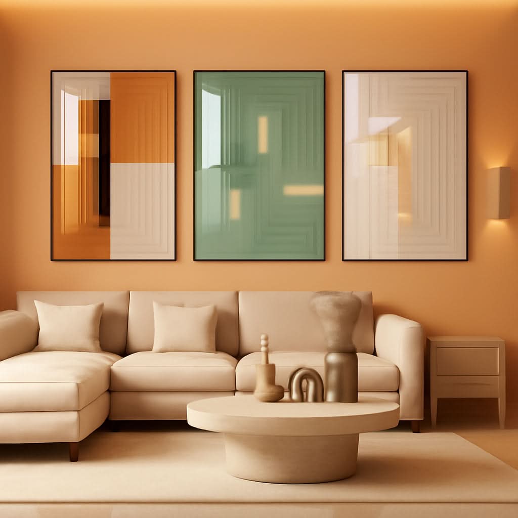 Abstract Wall Art Set of 3 Framed Black Canvas for Living Room – main view