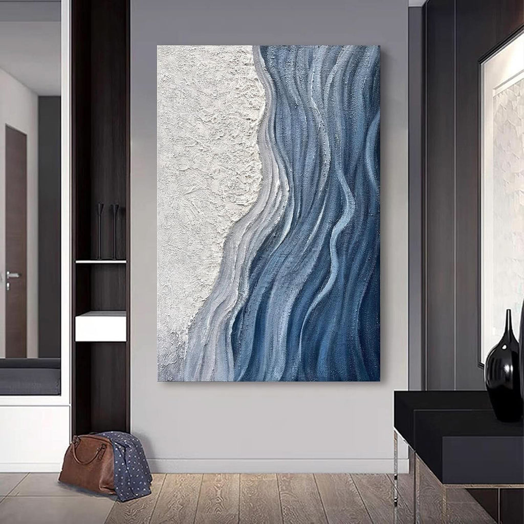 Textured Wall Art 60x40 Hand-Painted White Blue for Living Room – image 6
