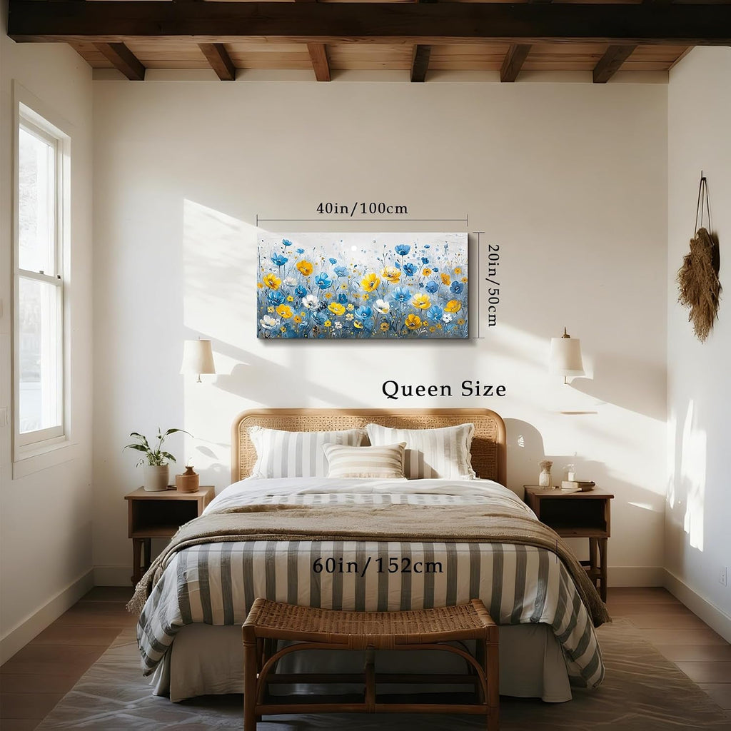 Wildflower Floral Wall Art 20x40 Yellow Cerulean Canvas – image 5