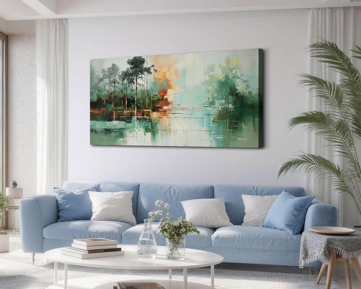 Textured Landscape Wall Art 48x24 Teal Green Canvas – image 5
