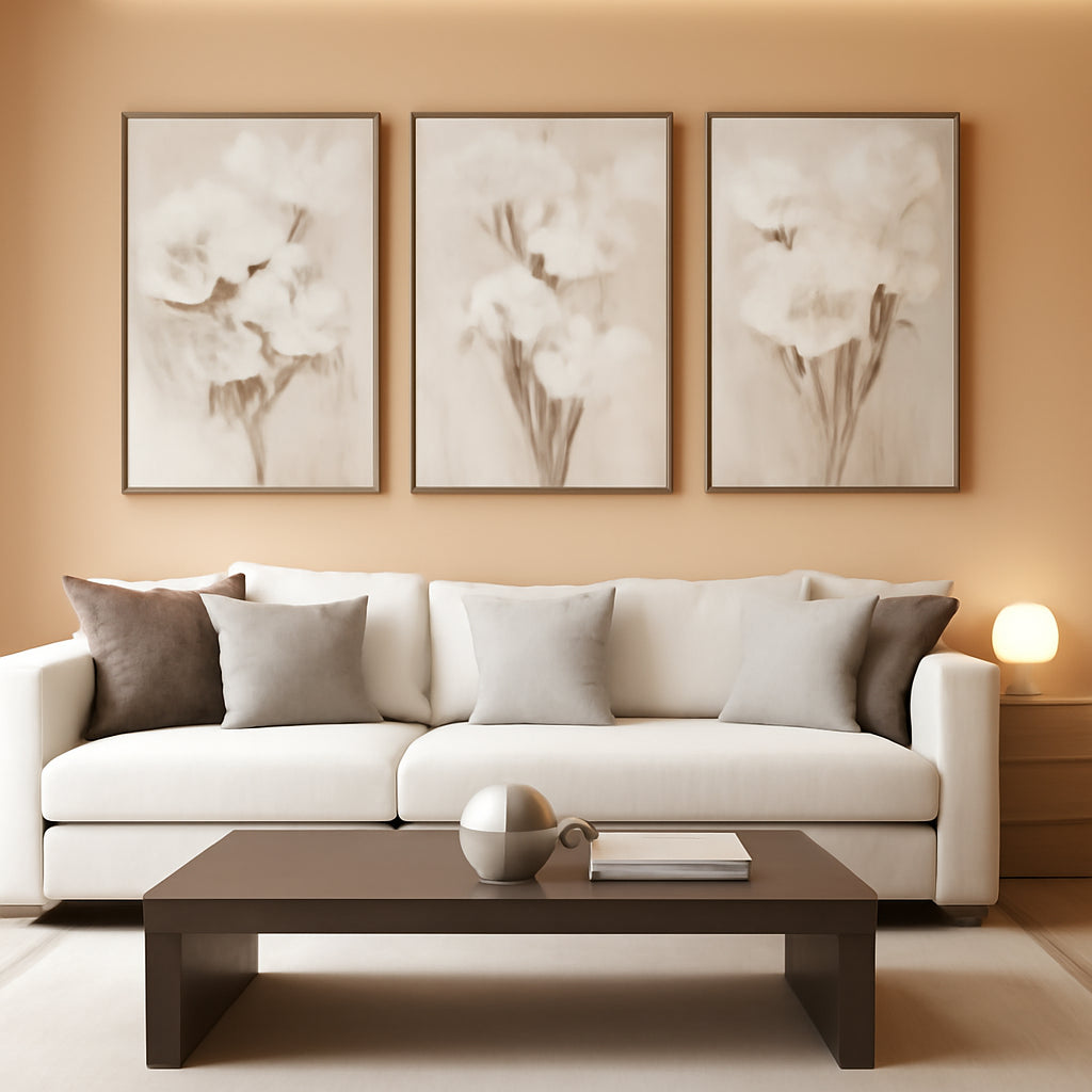 Floral Wall Art 24x36 Framed Beige Canvas for Living Room – main view