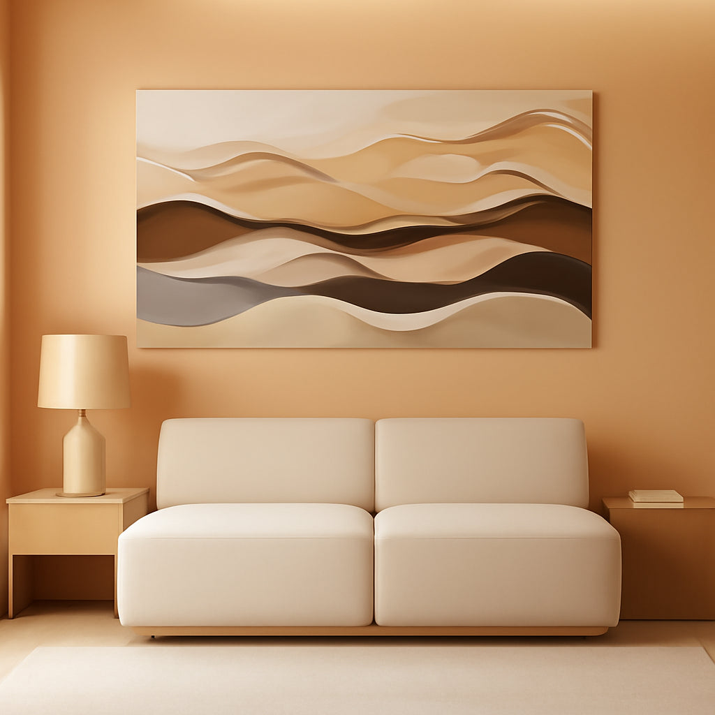 Abstract Wall Art 29x58 White Brown Canvas for Living Room – main view