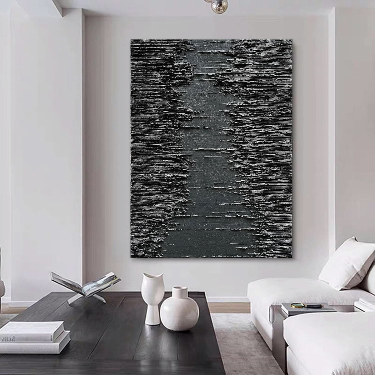 Abstract Wall Art 45x30 Hand-Painted Black for Living Room – image 6