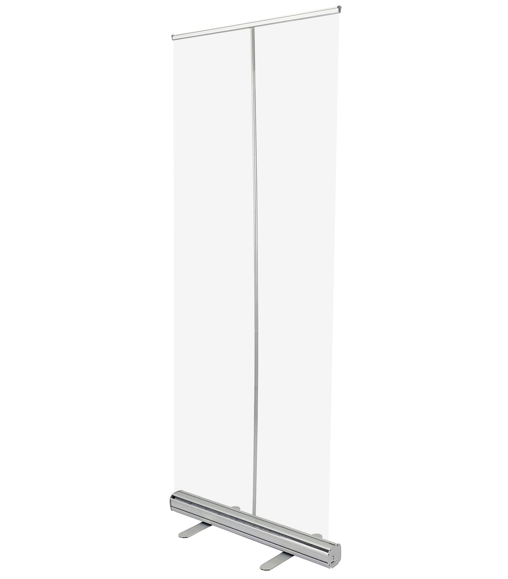 Clear retractable banner stand 31.5 x 80 in., front view