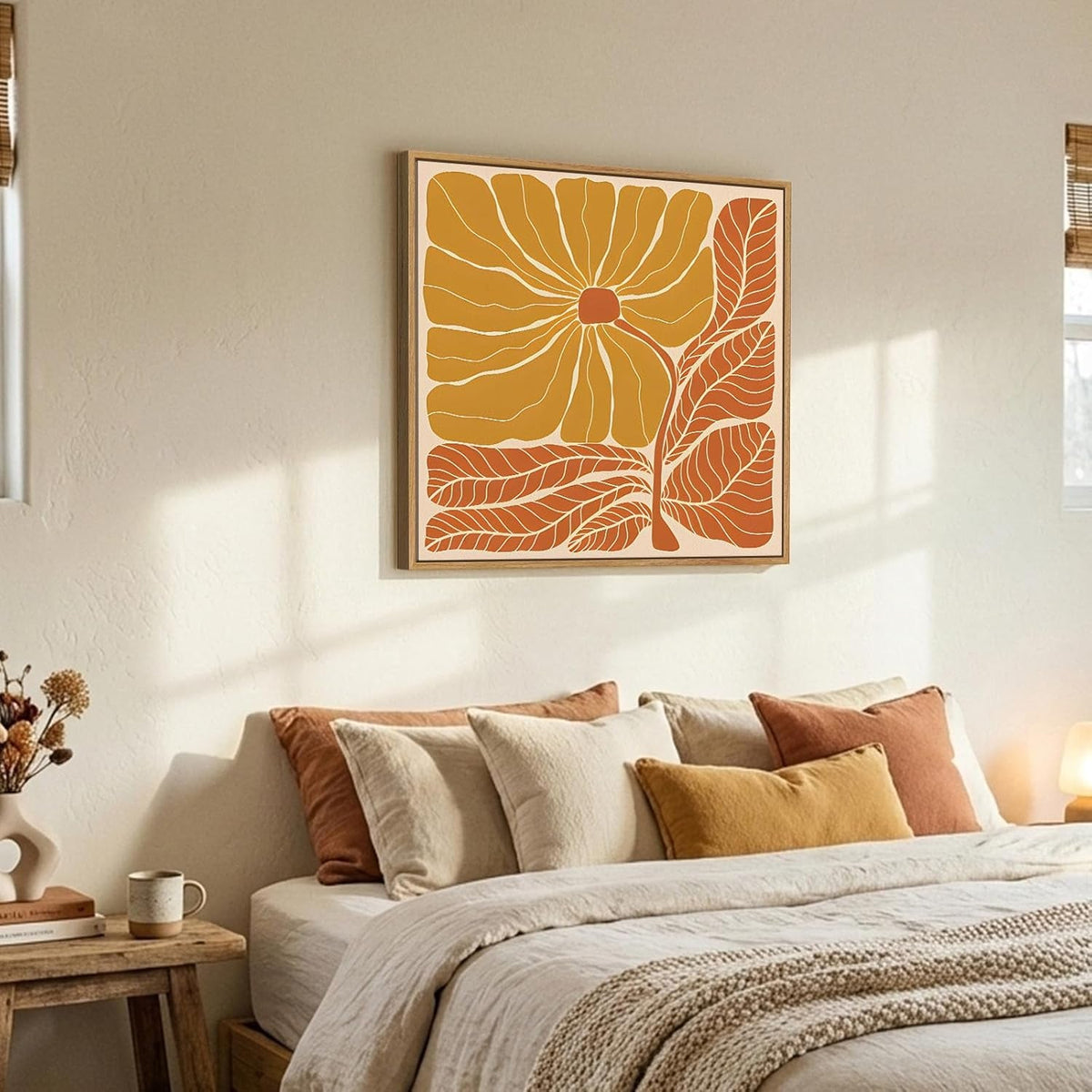 Vibrant Boho Floral Wall Art 24x24 Framed Orange for Living Room – image 2