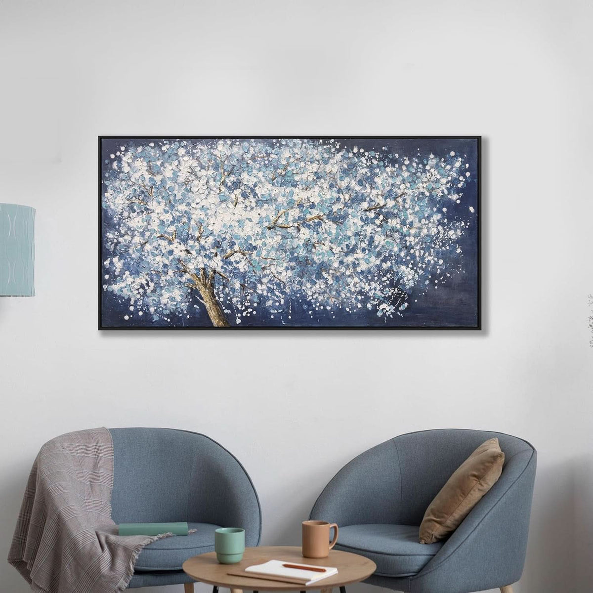 Abstract Wall Art 20x40 White Blue Canvas for Living Room – image 5