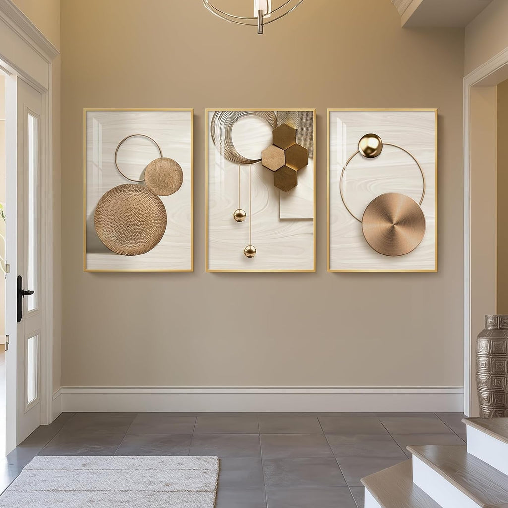 Modern Wall Art Set of 3 Framed Gold, 24x36 in for Living Room – image 6