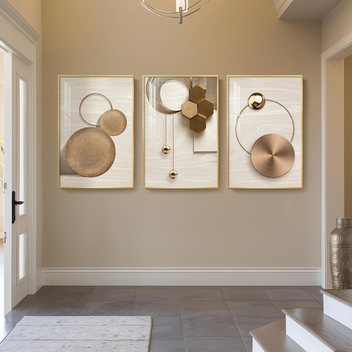 Modern Wall Art Set of 3 Framed Gold, 24x36 in for Living Room – image 6
