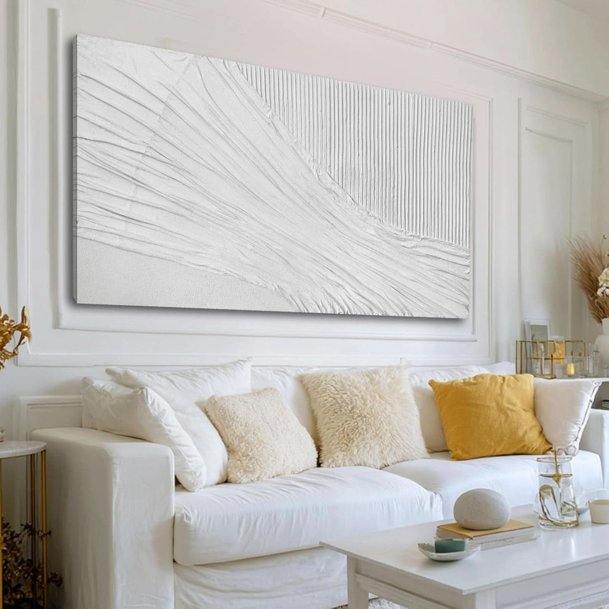 Textured Abstract Wall Art 24x48 Hand-Painted White Canvas – image 6