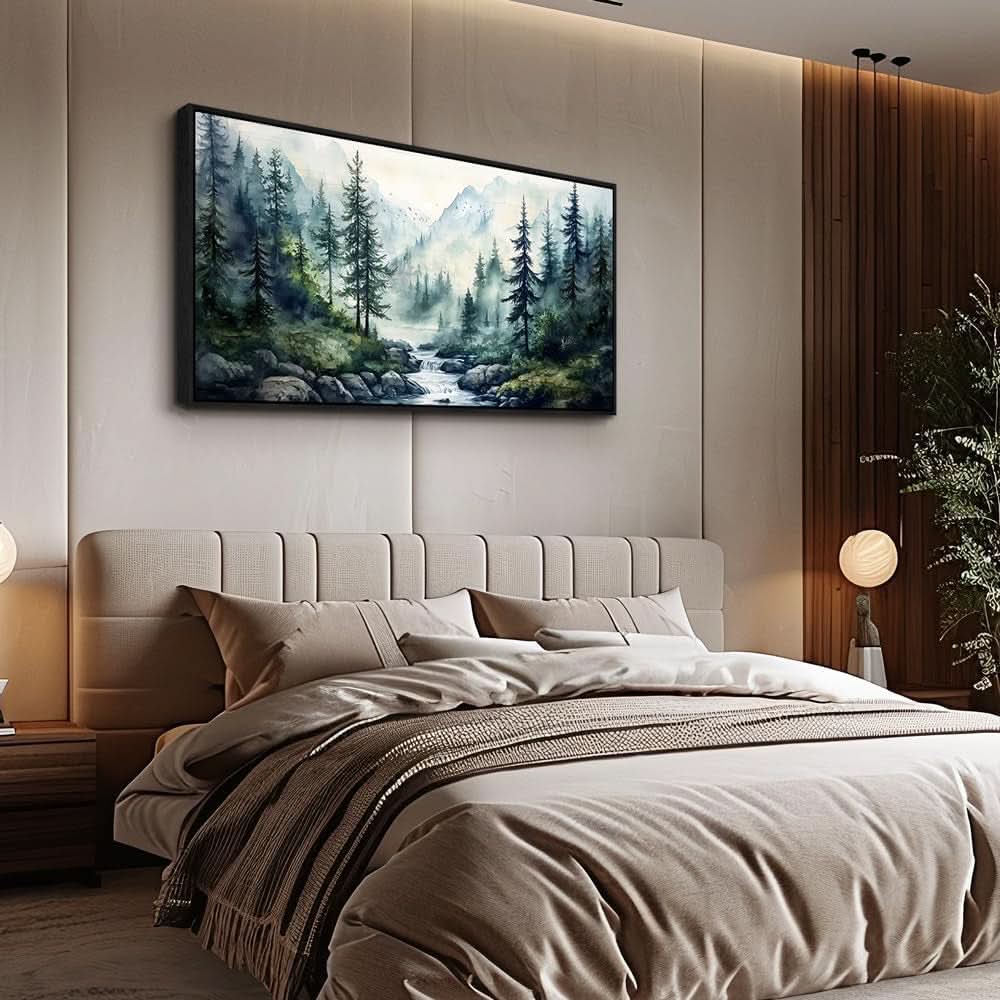 Forest Misty Landscape Wall Art 20x40 Framed Black Canvas – image 4