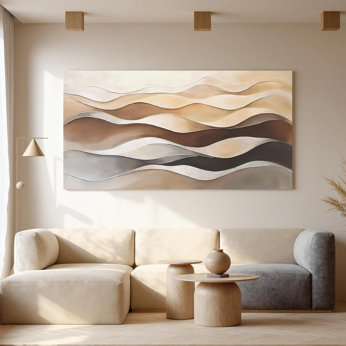 Abstract Wall Art 29x58 White Brown Canvas for Living Room – image 4
