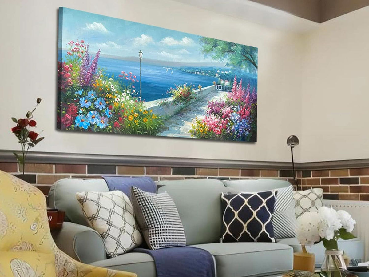 Seascape Coastal Wall Art 48x24 Hand-Painted Blue Canvas – image 6